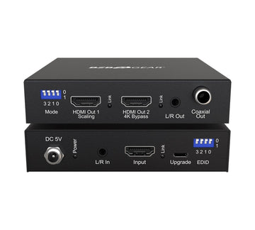 BZBGEAR 1X2 4K 18Gbps UHD Splitter/Scaler w/Analog Audio Embedder & Digital Audio De-embedder