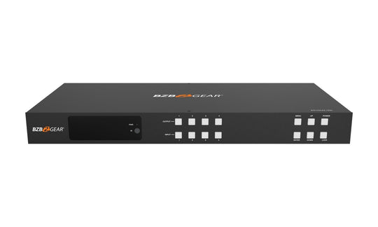 BZBGEAR 4X4 4K 18Gbps UHD HDMI/HDBaseT Matrix Switcher with 2-Way IR/Advance EDID/Downscaling/IP and RS-232 Control