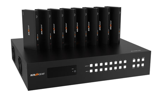 BZBGEAR 8X8 4K 18Gpbs UHD HDMI/HDBaseT Matrix Switcher with 2-Way IR/Advance EDID/Downscaling/IP and RS-232 Control