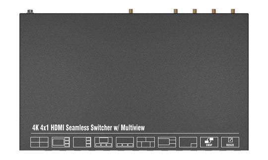BZBGEAR 4X1 4K UHD HDMI Seamless Multiviewer/Switcher/Scaler with Audio and RS-232 Support