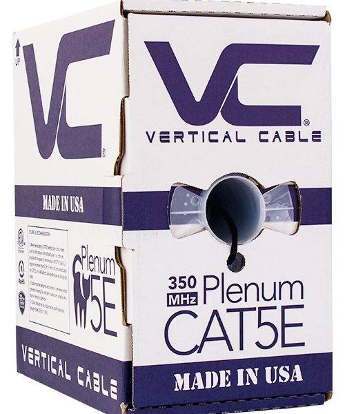 Vertical Cable 1000ft Solid Plenum Cat5E Cable - 24AWG 350MHz CMP Made in the USA