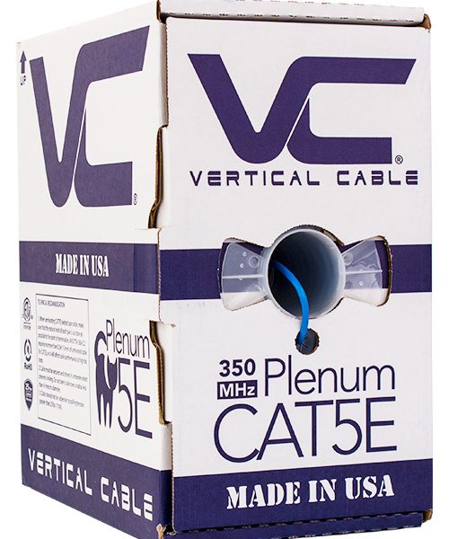 Vertical Cable 1000ft Solid Plenum Cat5E Cable - 24AWG 350MHz CMP Made in the USA