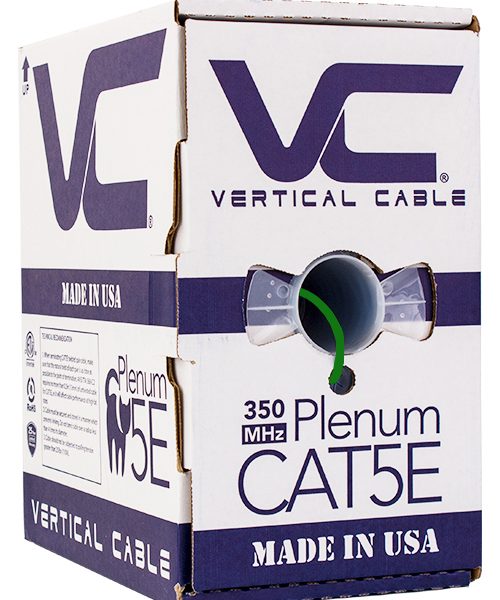 Vertical Cable 1000ft Solid Plenum Cat5E Cable - 24AWG 350MHz CMP Made in the USA