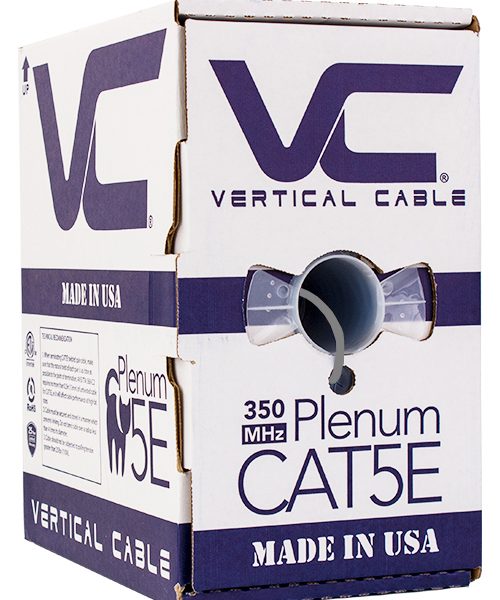 Vertical Cable 1000ft Solid Plenum Cat5E Cable - 24AWG 350MHz CMP Made in the USA