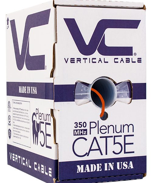 Vertical Cable 1000ft Solid Plenum Cat5E Cable - 24AWG 350MHz CMP Made in the USA
