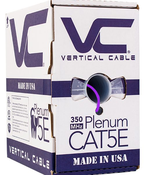 Vertical Cable 1000ft Solid Plenum Cat5E Cable - 24AWG 350MHz CMP Made in the USA