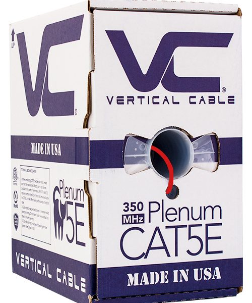 Vertical Cable 1000ft Solid Plenum Cat5E Cable - 24AWG 350MHz CMP Made in the USA