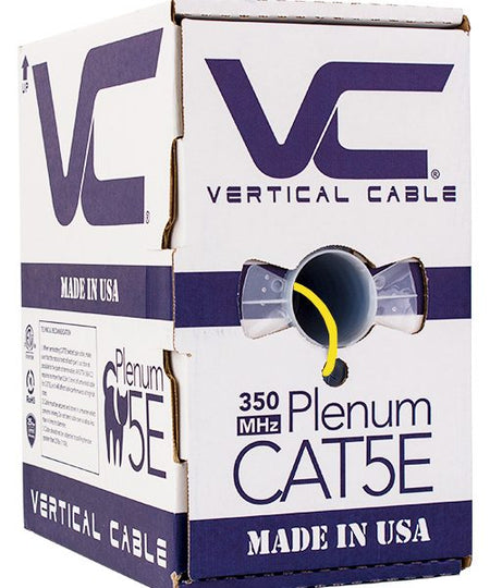 Vertical Cable 1000ft Solid Plenum Cat5E Cable - 24AWG 350MHz CMP Made in the USA