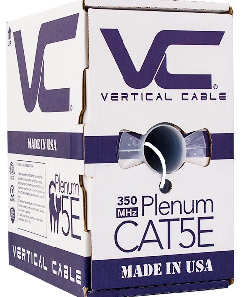 Vertical Cable 1000ft Solid Plenum Cat5E Cable - 24AWG 350MHz CMP Made in the USA