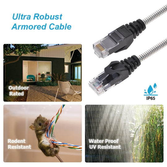CAT6A Slim Armored Patch Cable, Anti-Rodent, 28AWG