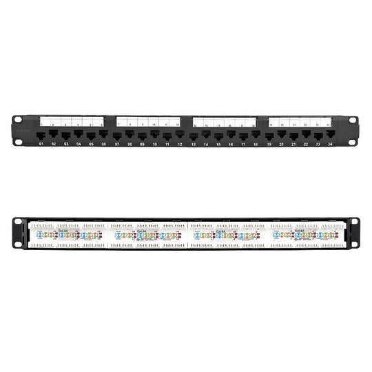 Cat6A 24 Port Patch Panel w/ Support Bar - 110 Type, UL