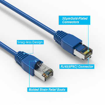 Cat6A Shielded Patch Cable - 26AWG 10G - Blue