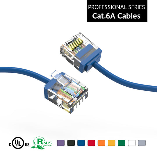 Cat6A Super-Slim Ethernet Patch Cable, UTP, Bare Copper, 32AWG - Blue