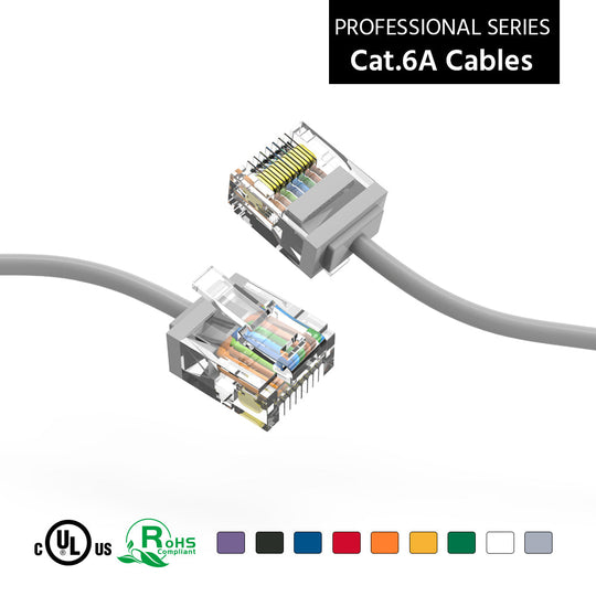 Cat6A Super-Slim Ethernet Patch Cable, UTP, Bare Copper, 32AWG - Gray