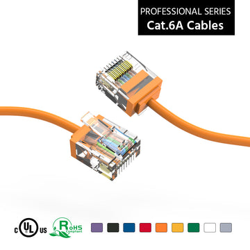 Cat6A Super-Slim Ethernet Patch Cable, UTP, Bare Copper, 32AWG - Orange