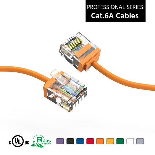 Cat6A Super-Slim Ethernet Patch Cable, UTP, Bare Copper, 32AWG - Orange