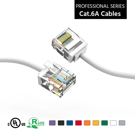 Cat6A Super-Slim Ethernet Patch Cable, UTP, Bare Copper, 32AWG - White