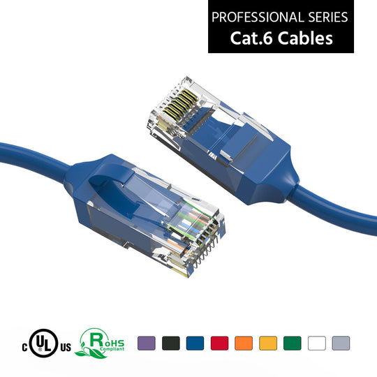 Cat6 28AWG, Pure Bare Copper,RJ45 Slim Ethernet Network Cable - Blue