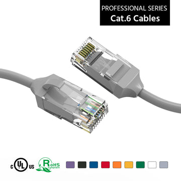 Cat6 28AWG, Pure Bare Copper,RJ45 Slim Ethernet Network Cable - Gray