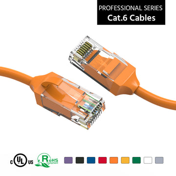 Cat6 28AWG, Pure Bare Copper,RJ45 Slim Ethernet Network Cable - Orange