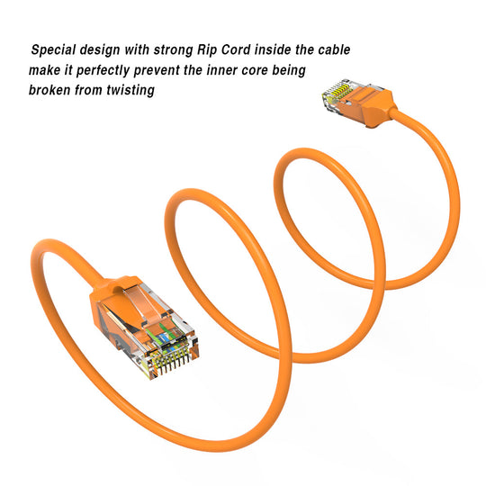 Cat6 28AWG, Pure Bare Copper,RJ45 Slim Ethernet Network Cable - Orange