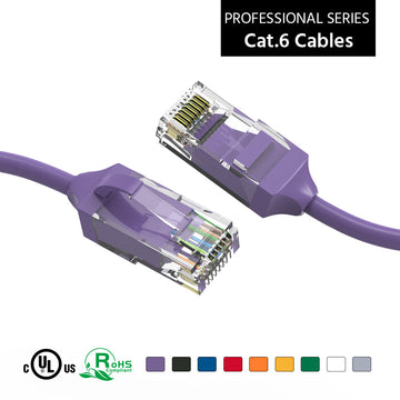 Cat6 28AWG, Pure Bare Copper,RJ45 Slim Ethernet Network Cable - Purple