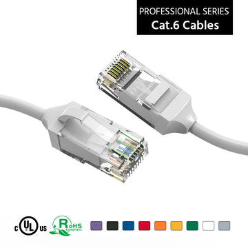 Cat6 28AWG, Pure Bare Copper,RJ45 Slim Ethernet Network Cable - White