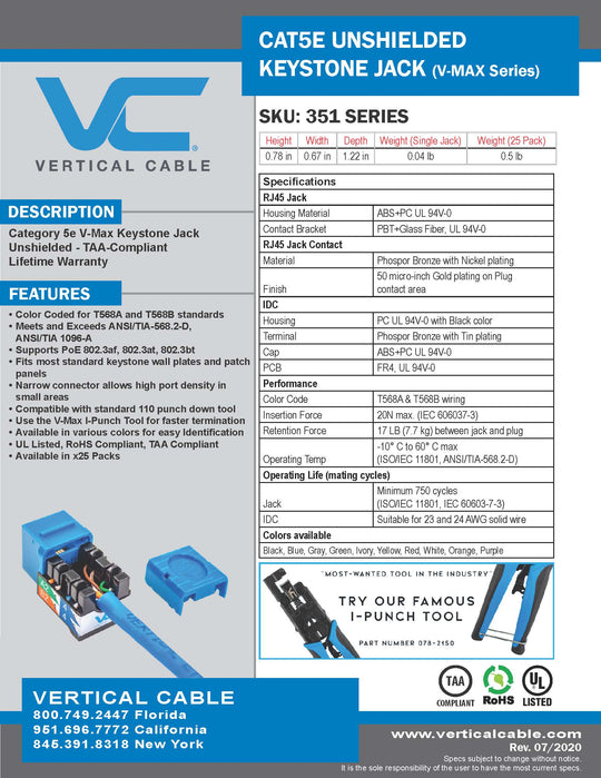 Cat5E Keystone Jack - 110 Style