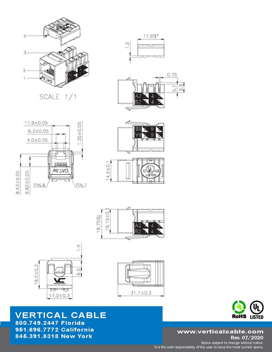 Cat5E Keystone Jack - 110 Style