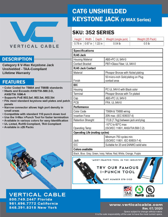 Cat6 Keystone Jack - 110 Style