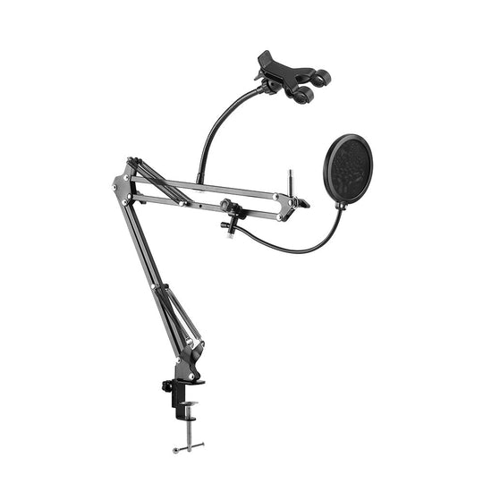 Deskmount Microphone Stand With Rotating Phone Holder & Pop-Filter MDS-28