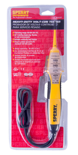 Sperry Instruments Heavy Duty 4-Range Voltage-Continuity Tester, 80-480 V AC/DC, 1/Ea, ET6207