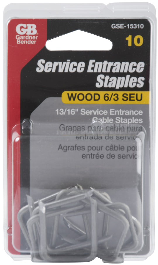 Gardner Bender 1-3/8 in. x 13/16 in. Steel Service Entrance Cable Staples for #6/3 SEU Cable (10-Pack), GSE-15310