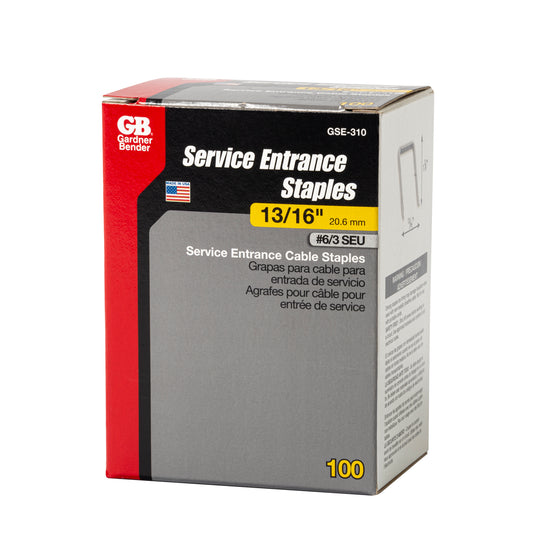 Gardner Bender 13/16 in. x 1-3/8 in. Gray Steel Staples for Service Entrance Cables (100-Pack), GSE-310