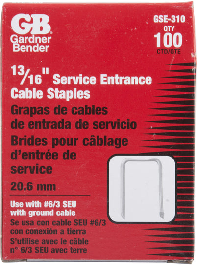 Gardner Bender 13/16 in. x 1-3/8 in. Gray Steel Staples for Service Entrance Cables (100-Pack), GSE-310