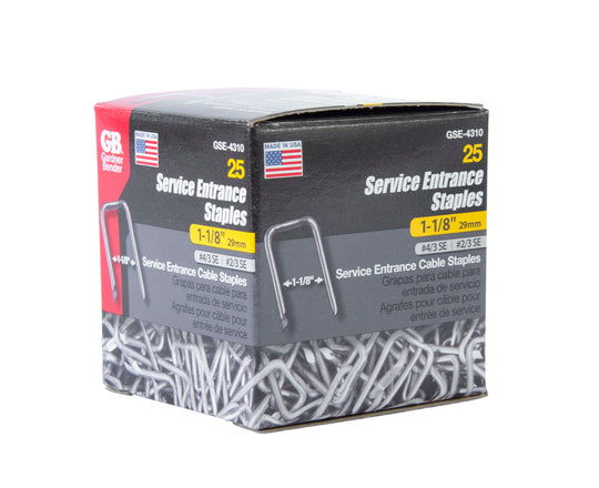 Gardner Bender 1-1/8 in.(29mm) Graphite Metallic High-Carbon Steel Service Entrance Cable Staple (25-Pack), GSE-4310