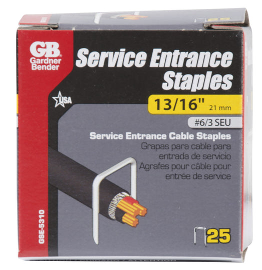 Gardner Bender 13/16" in. (20.6 mm) Graphite Metallic High-Carbon Steel Service Entrance Cable Staple (25-Pack), GSE-5310