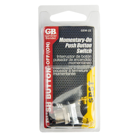 Gardner Bender SPST Momentary Contact Push-Button Switch (Black), GSW-22
