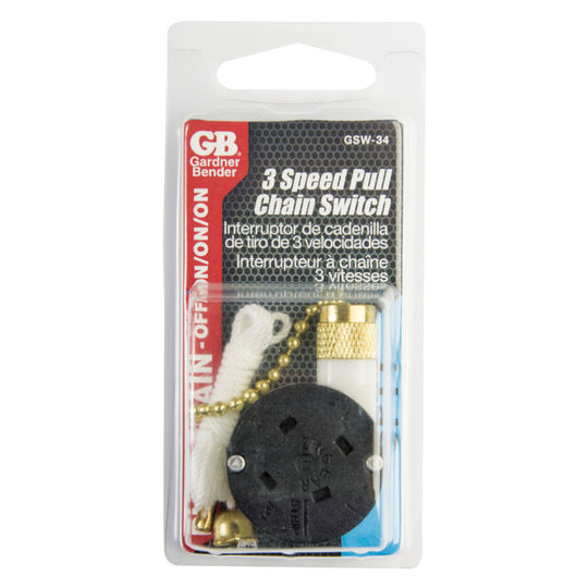 Gardner Bender SP3T Variable Speed and Two Circuit Pull-Chain Switch, GSW-34