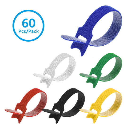 Hook and Loop Wrap Strap 1/2" Width Assorted colors , 60pc Pack