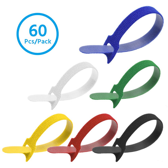 Hook and Loop Wrap Strap 1/2" Width Assorted colors , 60pc Pack