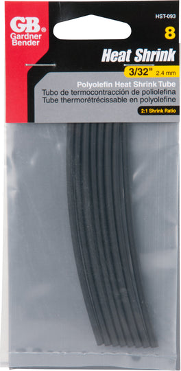 Gardner Bender 3/32 in. Black Polyolefin Heat Shrink Tubing (8-Pack), HST-093