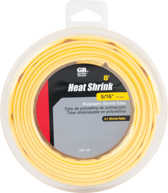 Gardner Bender Polyolefin Heat Shrink Tubing, 2:1 Shrink Ratio 5/16 in. (7.9mm) Dia. to 5/32" (3.7mm) Dia., 8 Ft. Roll, Yellow, (1/Pkg), HST-102