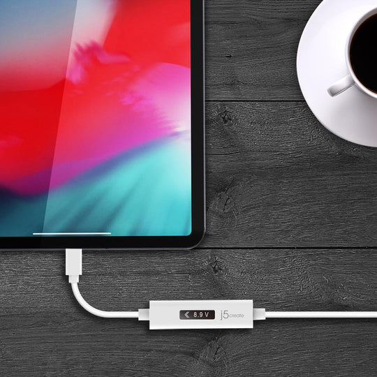 j5create JUCP13 USB™ Type-A 2.0 to USB-C™ Cable with OLED Dynamic Power Meter, 4ft