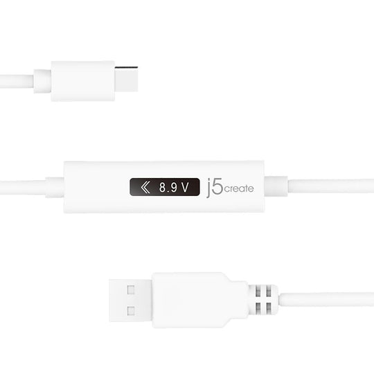 j5create JUCP13 USB™ Type-A 2.0 to USB-C™ Cable with OLED Dynamic Power Meter, 4ft