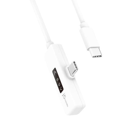 j5create JUCP15 USB-C to USB-C 2.0 Cable Right Angle with OLED Dynamic Power Meter, 4ft