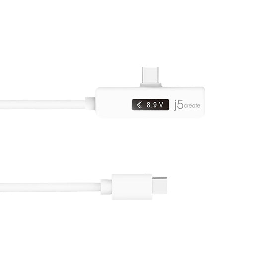 j5create JUCP15 USB-C to USB-C 2.0 Cable Right Angle with OLED Dynamic Power Meter, 4ft