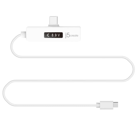 j5create JUCP15 USB-C to USB-C 2.0 Cable Right Angle with OLED Dynamic Power Meter, 4ft