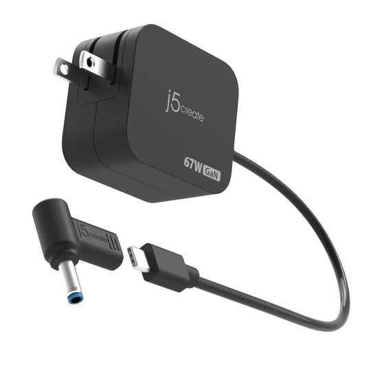 j5create 67W GaN PD USB-C® Mini Charger with 4.5 mm DC Converter