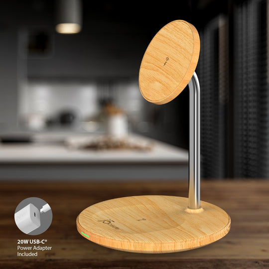 j5create Wood Grain 2-in-1 Magnetic Wireless Charging Stand